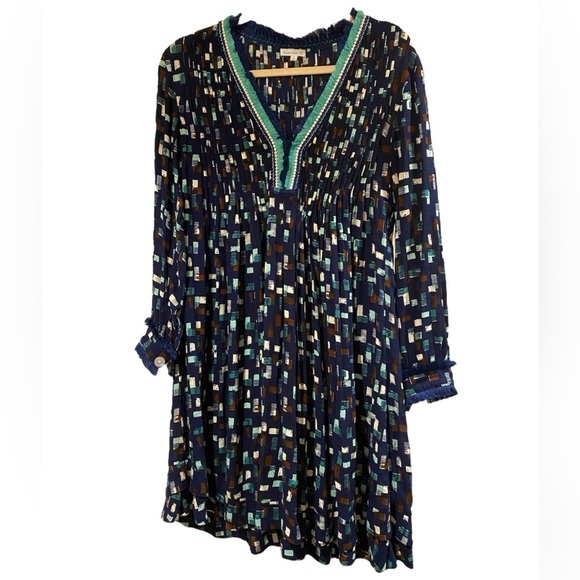 Poupette St Barth / Ola mini Dress Blue fringe geometric pattern small s - Picture 2 of 10